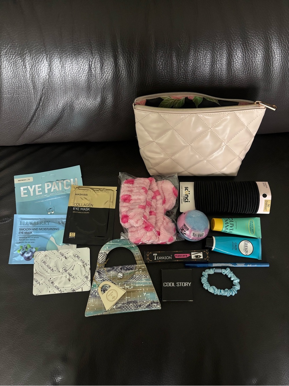14 Piece Self Care and Cosmetic Bundle With Quilted Trina Turk Cosmetic Bag